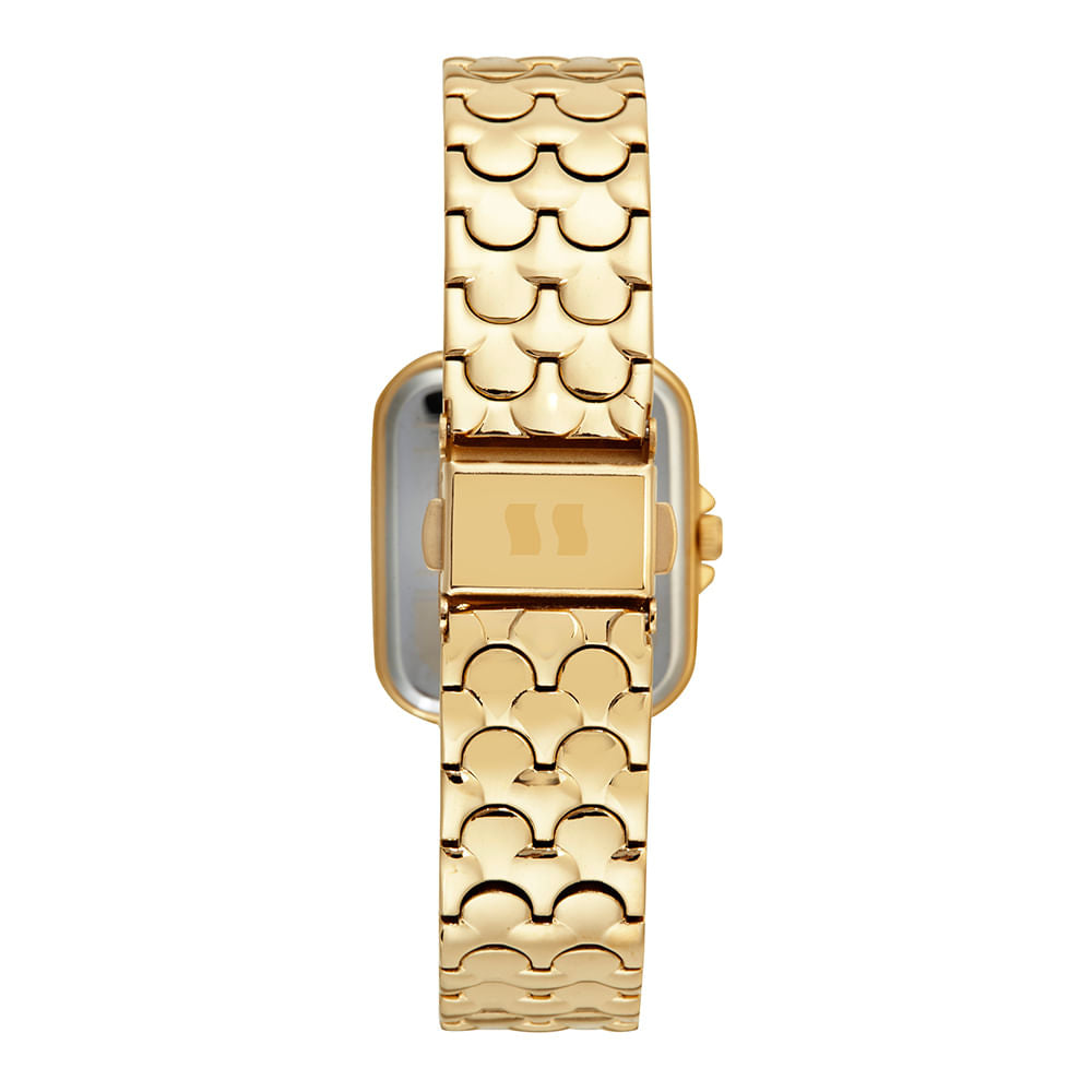 Relógio Seculus Feminino Quadrado Dourado Cravejado Aço