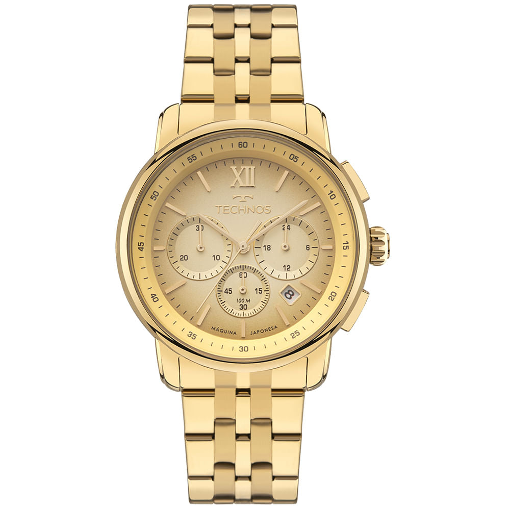 Relógio Technos Feminino Cronógrafo Aço Dourado
