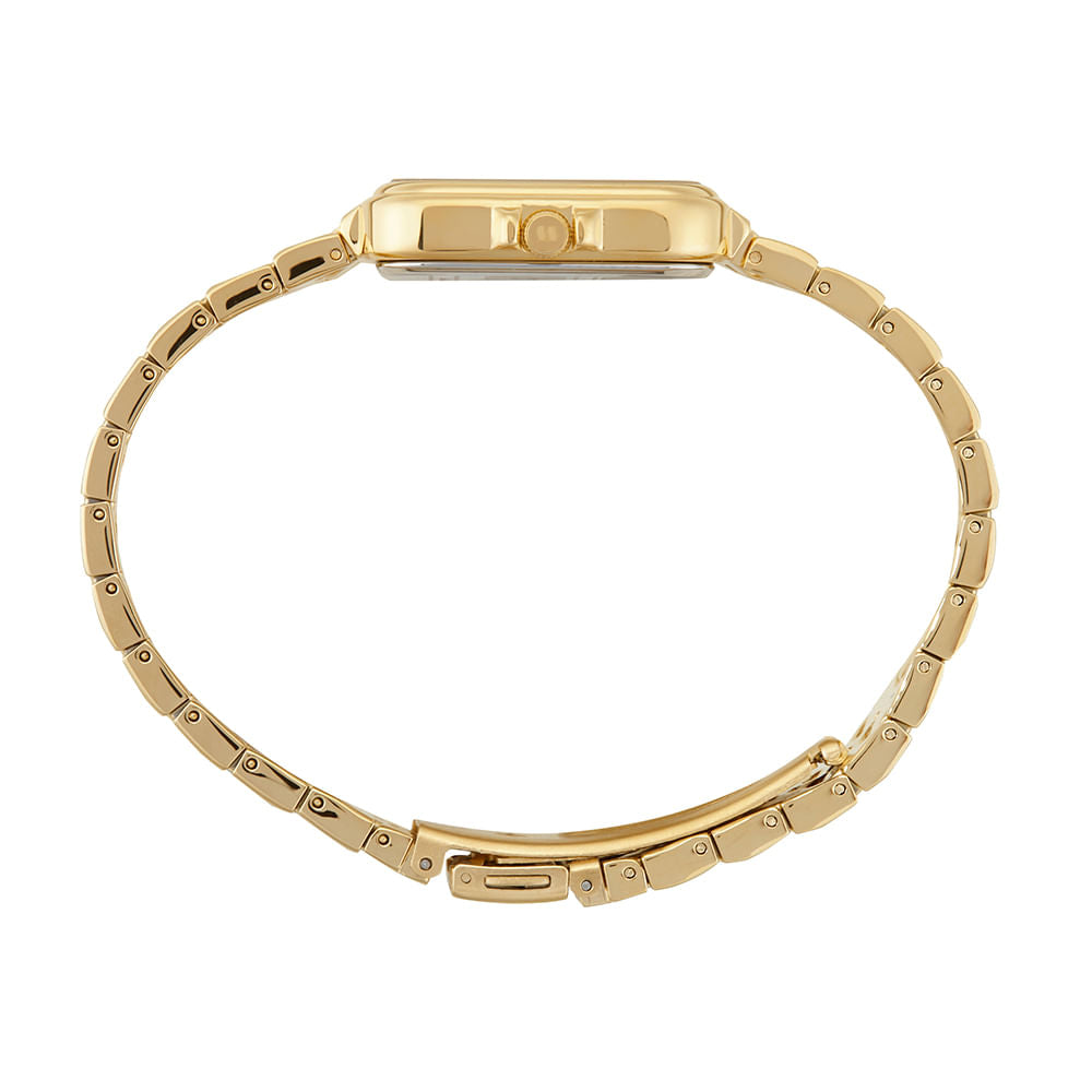 Relógio Seculus Feminino Quadrado Dourado Cravejado Aço