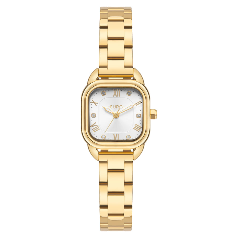 Relógio Euro Feminino Mini Quadrado Dourado Aço