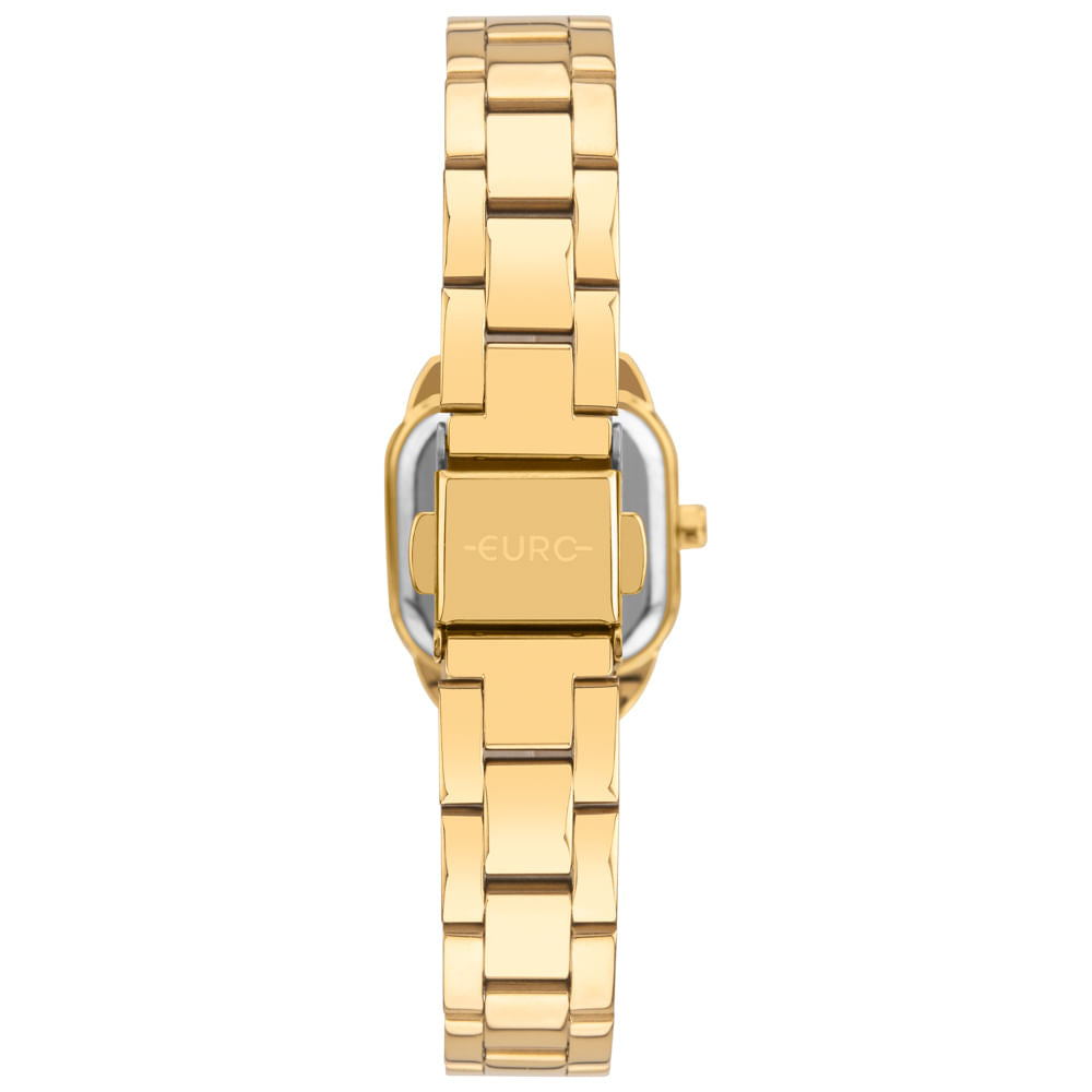 Relógio Euro Feminino Mini Quadrado Dourado Aço